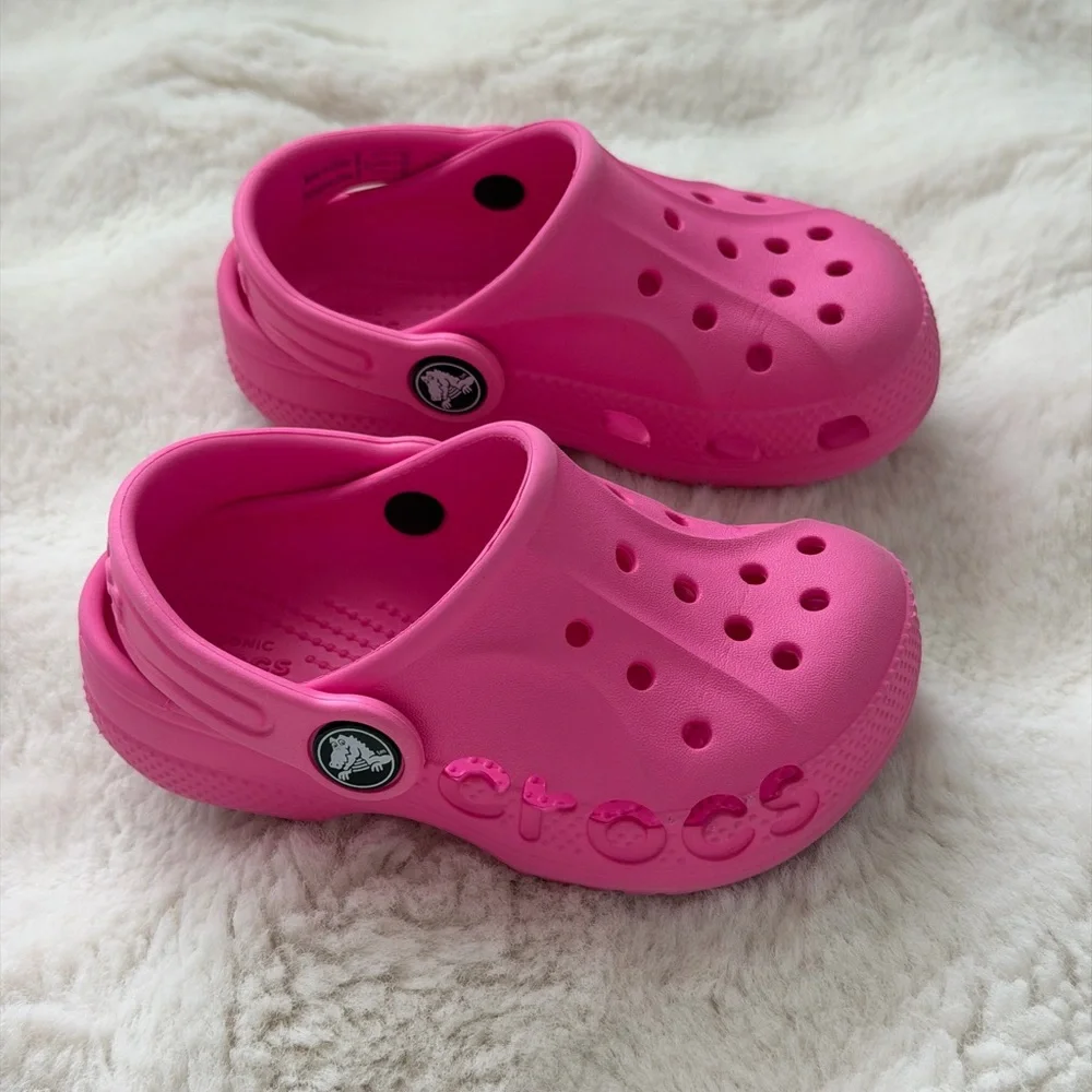 Bright Pink Iconic CROCS Toddler Clogs- Comfortable Shoes with Crocodile Detail